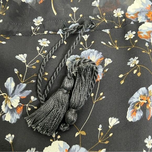 Ulla Johnson Dakota Silk Drawstring Waist Long Sleeve Floral Navy Dress Size 0 - Picture 12 of 16